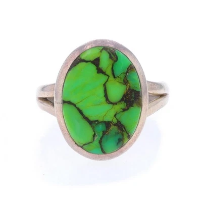 Anel solitário de prata esterlina verde cobre turquesa coquetel - 925 - Imagem 1 de 4