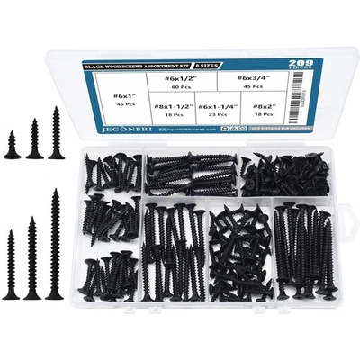 High Hardness Black Wood Screws Assortment Kit, 209 pcs Phillips Drive Flat #369 - Image 1 of 4