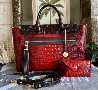 🎄🎄¡RARO! NUEVO BOLSO ANNA PRÍSTINO BRAHMIN RUBÍ TRI-TEXTURA + ESTUCHE PARA GAFAS Foto 1 de 4