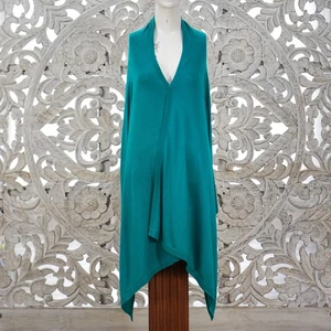 BCBGMAXAZRIA türkis Seide Kaschmir Cardigan Pullover M/L drapierter Saum vorne offen - Bild 1 von 8