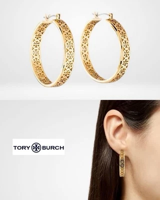 Tory burch Gold Hoop Earrings 18K Gold-Plated Large Size💛1.3inches - Image 1 of 4