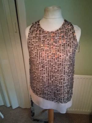 Coast Size 12 Party Top In Pink with Gold Sequin Slanted Style At Bottom - Image 1 of 4