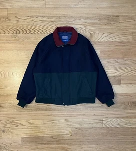 Pendleton Lobo Men's L 100% Virgin Wool Navy Green Thinsulate Bomber Jacket VTG - Picture 1 of 7