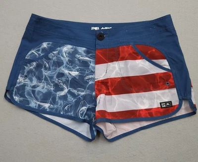 Pelagic Shorts Womens 2 White Red Blue USA Flag Moana Hybrid Fishing Swim Trunks - Image 1 of 4