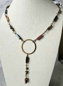 Varietal Jasper Stone Rectangle Bead 32" Necklace W/Copper Ring & Wiring - Picture 1 of 6