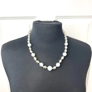 Hilary London Silberfarbene Klarglasperlen Halskette Rund Facettiert Statement - Bild 1 von 8