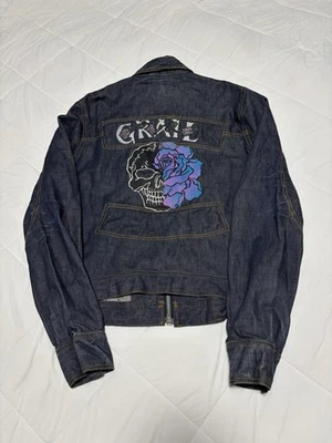 Chaqueta vaquera calavera flor grial talla L forro kimono grunge occidental informal Foto 1 de 4