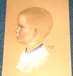 1959 Colored Chalk Portrait young boy by Atlantic City Boardwalk Artist, ZAD - Picture 1 of 5