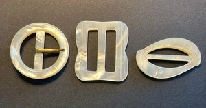 Vintage MOP Mother of Pearl Belt Buckle Scarf Clip Carved Variety 3 PCS - Picture 1 of 7