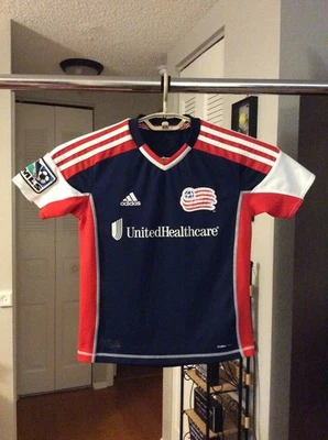New England Revolution Revs Blue Embroidered Jersey Youth Kids Small Adidas - Image 1 of 2