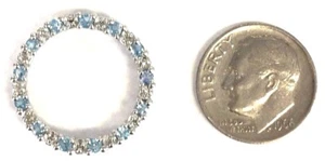 10 Karat White Gold 1/5 CT Diamond & Aquamarine Gemstone Circle Pendant P172 - Picture 1 of 3