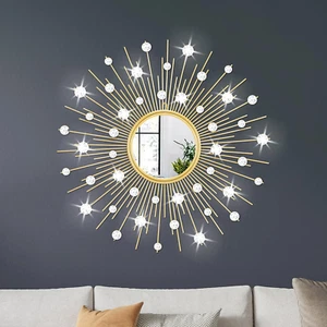 Gold Sunburst Mirror for Wall Decor Metal Sun Wall Mirror Decorative with Crysta - Picture 1 of 7
