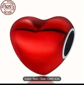 Sterling Silver Charm Red Heart - Picture 1 of 5