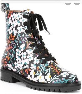 NIB Kate Spade New York Floral Jemma Clean Calf Leather Combat Lace-up Boots 9.5 - Picture 1 of 3