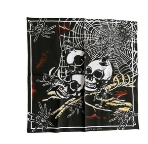 Skull & Spider Web Graphic Bandana Biker Punk Rock Black Festival Halloween Y2K - Picture 1 of 5