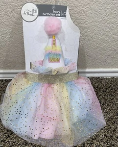 NWT Birthday Girl Colorful Tutu Dress W Matching Birthday Hat Headband 12-18 Mo - Picture 1 of 8