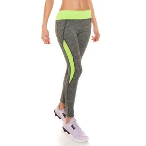 Sexy Jogging Sporthose Fitness Yoga Leggings Grau-Neon Grün #H1288 - Picture 1 of 24