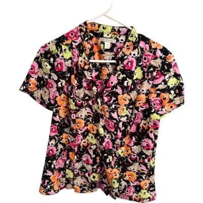 Blusa Dana Buckman Multicolor Primavera Floral Botón Mujer Mediana Colorida Foto 1 de 4