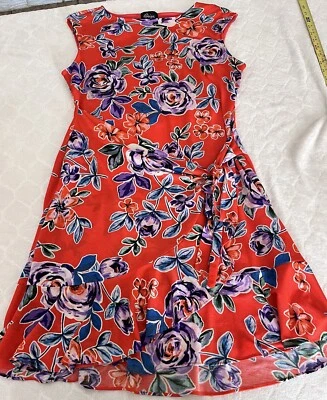 Vestido envolvente floral rojo vintage para mujer talla L elástico forrado cuello barco Foto 1 de 4