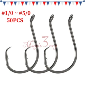 Offset Hooks Sea Boat Fishing Circle Hooks High Carbon Steel 50pcs 1/0-5/0 - Picture 1 of 9