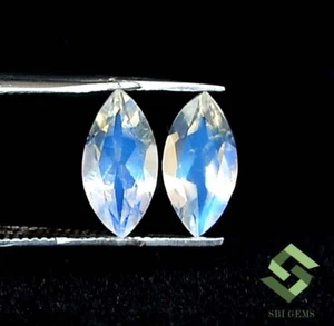 2.01 Cts Natural Rainbow Moonstone Marquise Cut Pair 10x5 mm Faceted Loose Gems - Picture 1 of 6