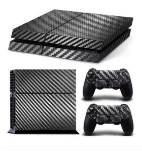 PS4 Konsole Kohle schwarz Faser Skin Aufkleber Verpackung staubdicht Vinyl Aufkleber UK Verkäufer - Bild 1 von 1