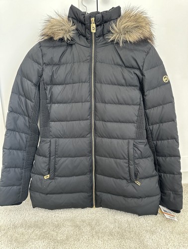 Piumino donna Michael Kors pelliccia sintetica Petite Small nuovo