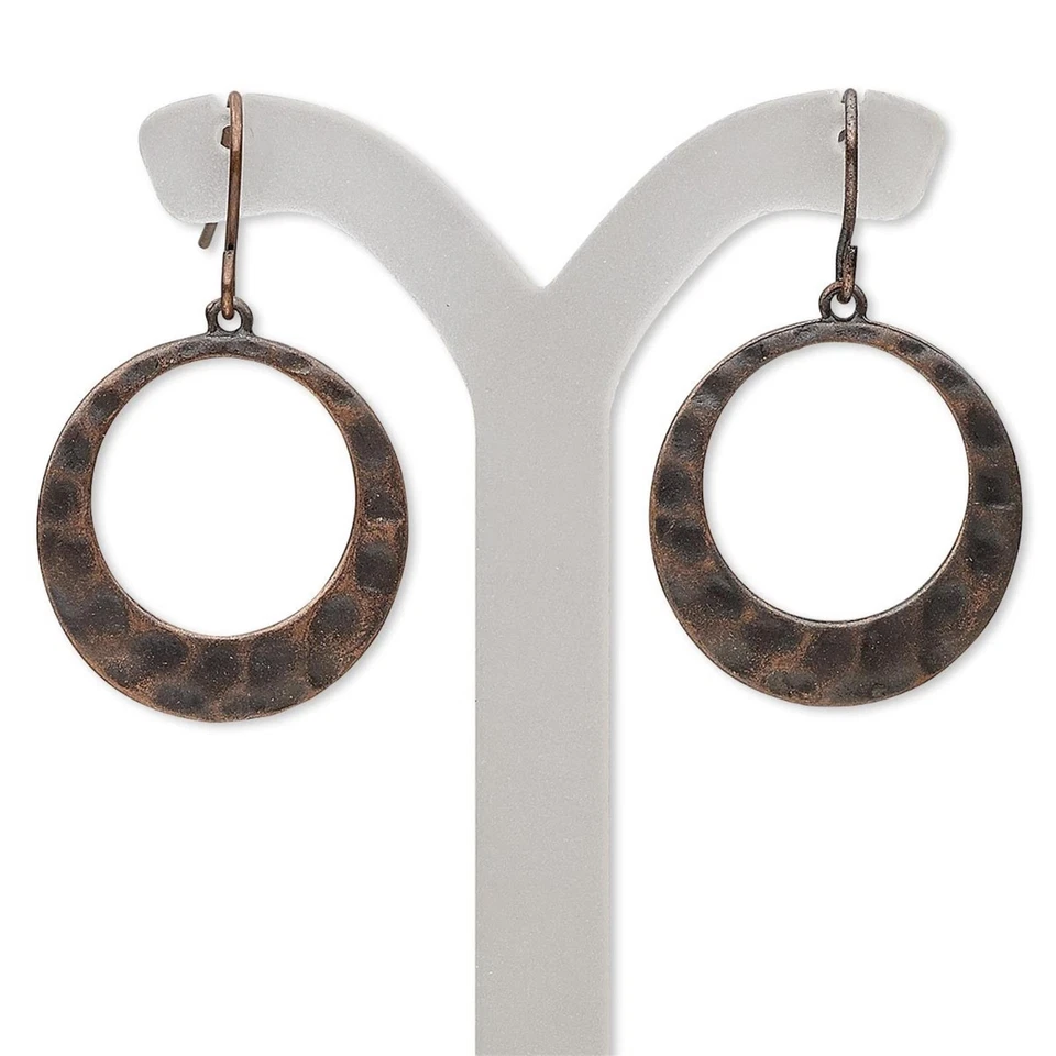 Rustic Antique Copper Hammered Open Circle Hoop Earrings - Image 1 of 1