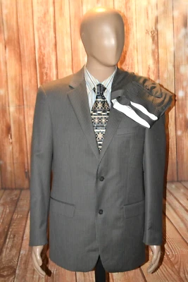 Andrew Fezza Men 100% Wool Gray Pinstripe 2 Button Suit Sz 39R Wst 34x30 - Image 1 of 4
