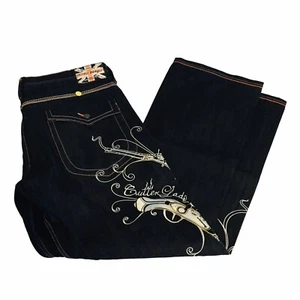 Y2K Artful Dodger Negro Embellecido Cortador Cosido Chicos Tripulación Hombres Denim 40x35 - Imagen 1 de 18