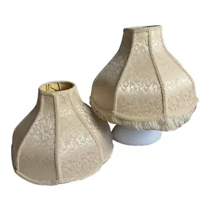 Coppia di paralumi vintage stile vittoriano a forma di campana pergamena floreale con frange 15" W - Foto 1 di 8