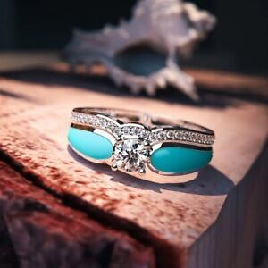 Fashion 925 Silver Turquoise Rings Women Men Jewelry Wedding Bridal Gift