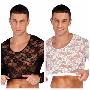 Mens Vest Shrug Bolero Tee Transparent T-shirt Punk Crop Top Muscle Mesh Sexy - Picture 1 of 38