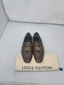 Louis Vuitton LV Monogram Brown Flat WOMENS Loafer Size EU 38 US 8 WOMENS - Picture 1 of 11