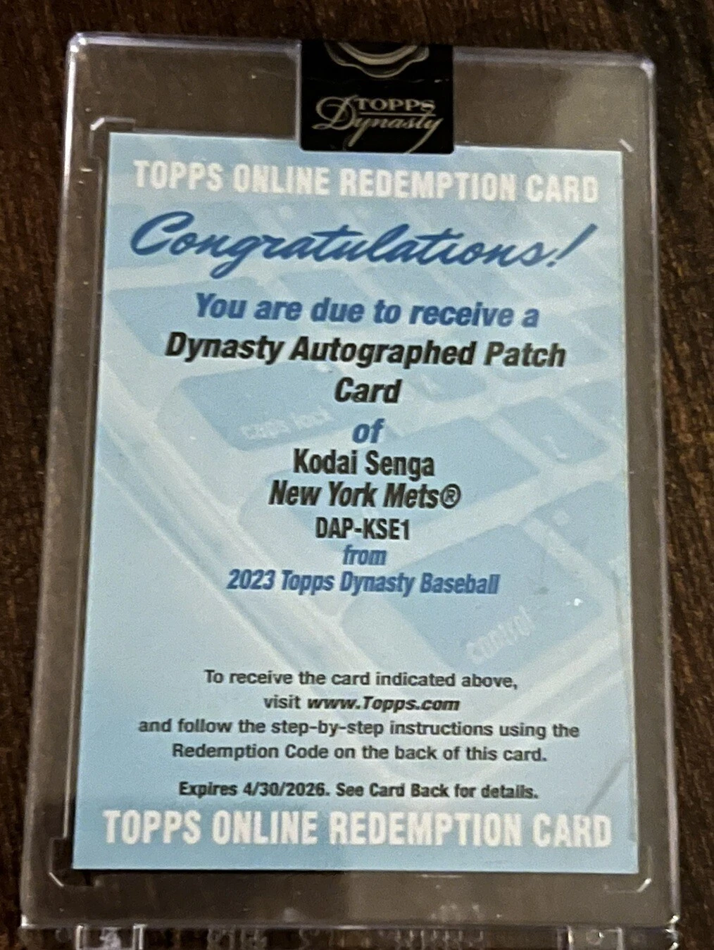 2023 Topps Dynasty KODAI SENGA RC Rookie Patch Auto Redemption New York Mets