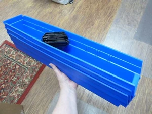 Bin-1 Blue Quantum Storage Economy Shelf Bins 3 pk+dividers 23.5l x 4.37w x 4" t - Picture 1 of 3