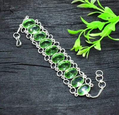 Brazalete de joyería hecha a mano con piedras preciosas de plata esterlina 925 de amatista verde talla 7-8" aa Foto 1 de 4
