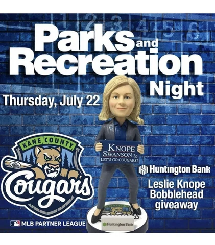 KANE COUNTY COUGARS LESLIE KNOPE  BOBBLEHEAD PARKS AND RECREATION 7-23-2021 Cover