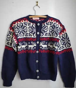 Vintage Norwegian Wool Fair Isle Handknit Cardigan Sweater Maurtua Small Cottage - Picture 1 of 4