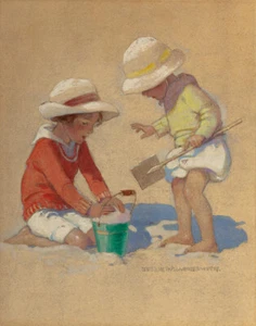 Jessie Willcox Smith Building A Sand Castle Canvas Print 16 x 20 - Picture 1 of 4