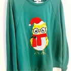 Christmas Owl Santa Hat Glasses Sequins Green Size XL Republic Clothing NWT $69