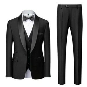 2022 Spring New Grooms Men Wedding Suits Shawl Lapel Groom Tuxedos Coat Pants - Picture 1 of 17