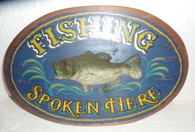 Fishing Spoken Here Oval Wooden Sign Bass - Image 1 of 3