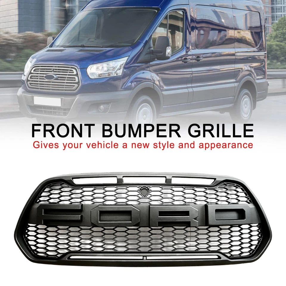 Matt Black Front Bumper Grille Grill Fit Ford Transit MK8 2015-2018 Raptor Style - Image 1 of 4