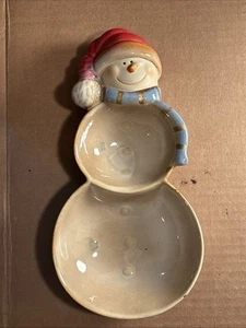Ceramic Snowman Divided Trinket/ Candy Dish Glazed - Picture 1 of 3