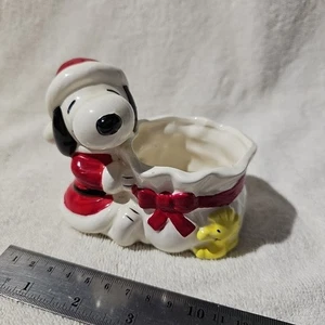 Vintage Peanuts Christmas Santa Snoopy & Woodstock Gift Sack Candy Dish - Picture 1 of 5