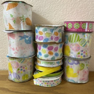 EASTER Craft RIBBON Used & New - Some Wired - Spring Lot Of 12 - Image 1 of 4