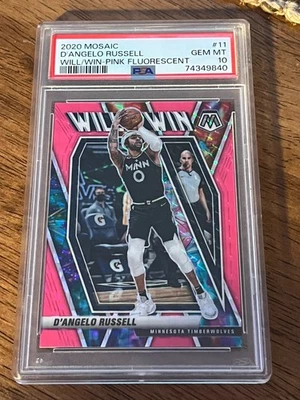 D’Angelo Russell 2021-22 Mosaic Will to Win Pink Fluorescent /10 PSA 10 GEM MT - Image 1 of 2