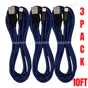 3Pack 10FT Long USB Fast Charger Cable For iPhone 14 13 12 11 Charging Data Cord - Picture 1 of 10