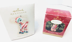 2 dif  Hallmark Keepsake Ornament Peppermint Pup Candy Dog & Waiting Hug Bear - Picture 1 of 12